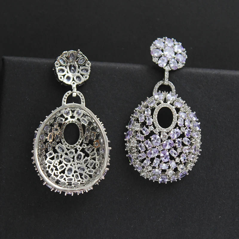 Designer Women's Earrings Luxury Jewelry Cubic Zirconia Water Drop Hoop Dangle Earrings for Women Party Jewelry Purple Gift