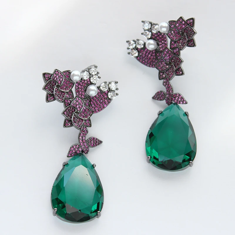 Designer Women's Earrings Luxury Jewelry Cubic Zirconia Water Drop Hoop Dangle Earrings for Women Party Jewelry Purple Gift