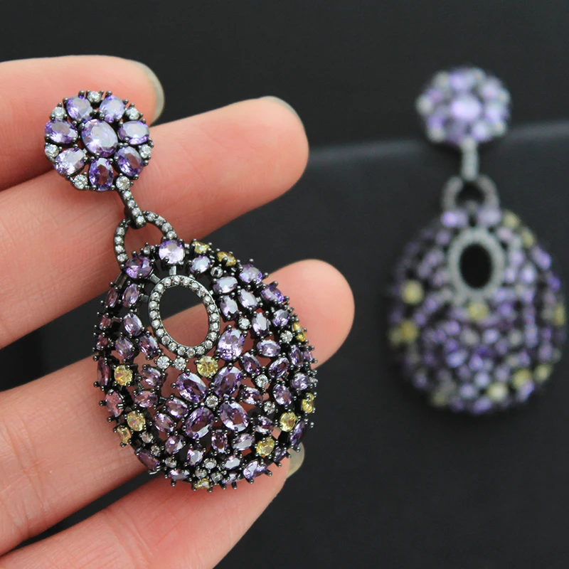 Designer Women's Earrings Luxury Jewelry Cubic Zirconia Water Drop Hoop Dangle Earrings for Women Party Jewelry Purple Gift