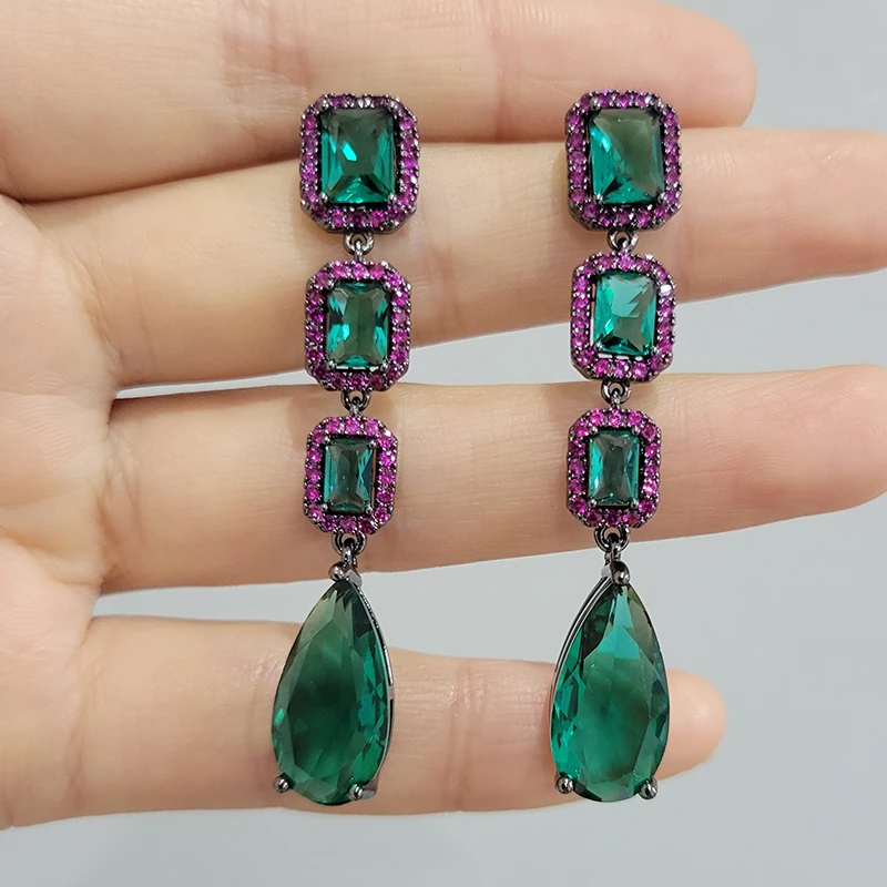 Designer Women's Earrings Luxury Jewelry Cubic Zirconia Water Drop Hoop Dangle Earrings for Women Party Jewelry Purple Gift