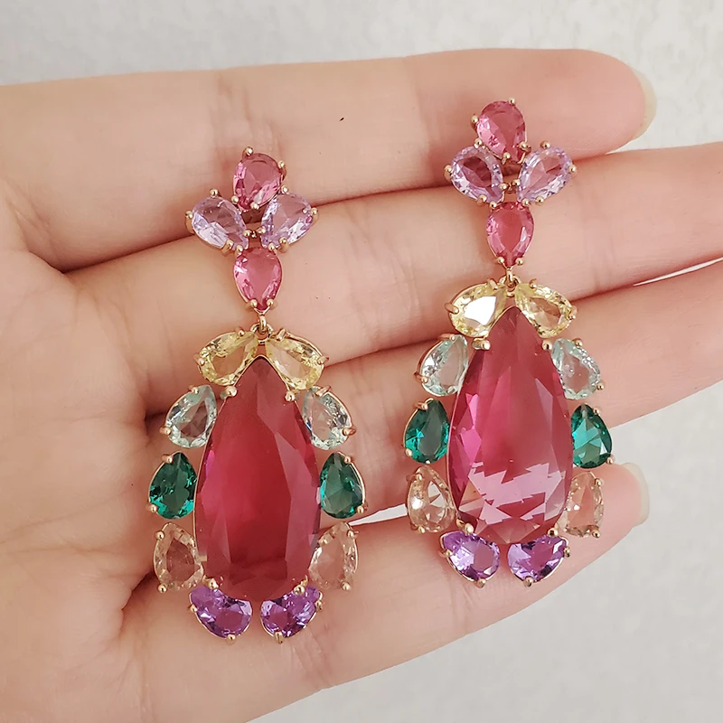 Designer Women's Earrings Luxury Jewelry Cubic Zirconia Water Drop Hoop Dangle Earrings for Women Party Jewelry Purple Gift