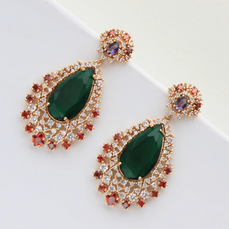 Designer Women's Earrings Luxury Jewelry Cubic Zirconia Water Drop Hoop Dangle Earrings for Women Party Jewelry Purple Gift