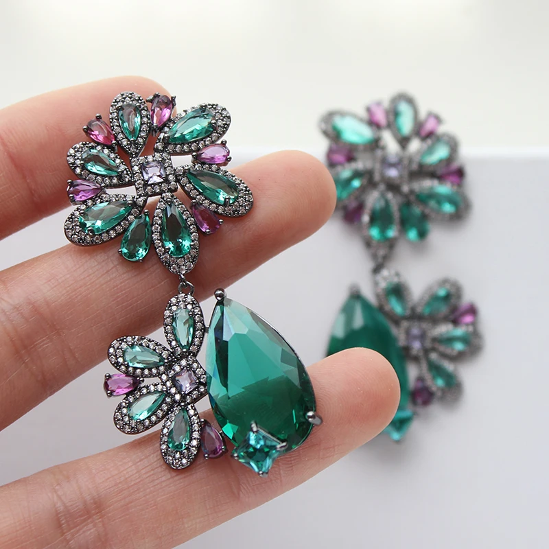 Designer Women's Earrings Luxury Jewelry Cubic Zirconia Water Drop Hoop Dangle Earrings for Women Party Jewelry Purple Gift