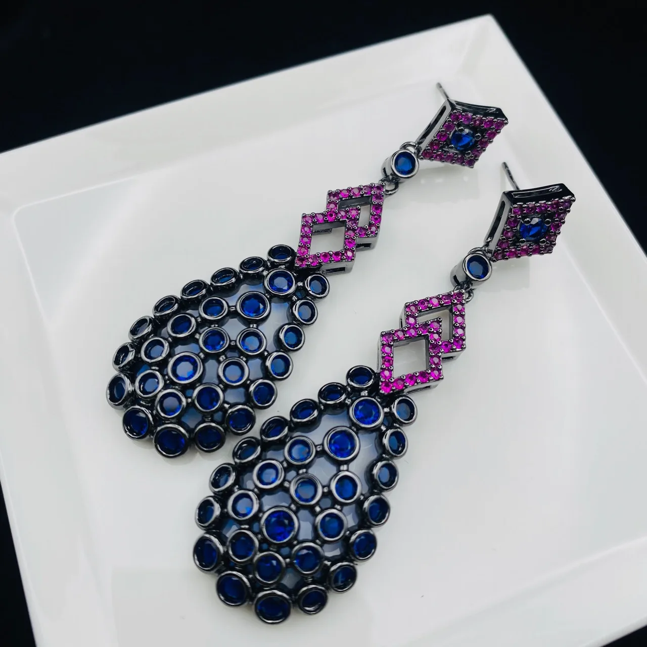 Designer Women's Earrings Luxury Jewelry Cubic Zirconia Water Drop Hoop Dangle Earrings for Women Party Jewelry Purple Gift