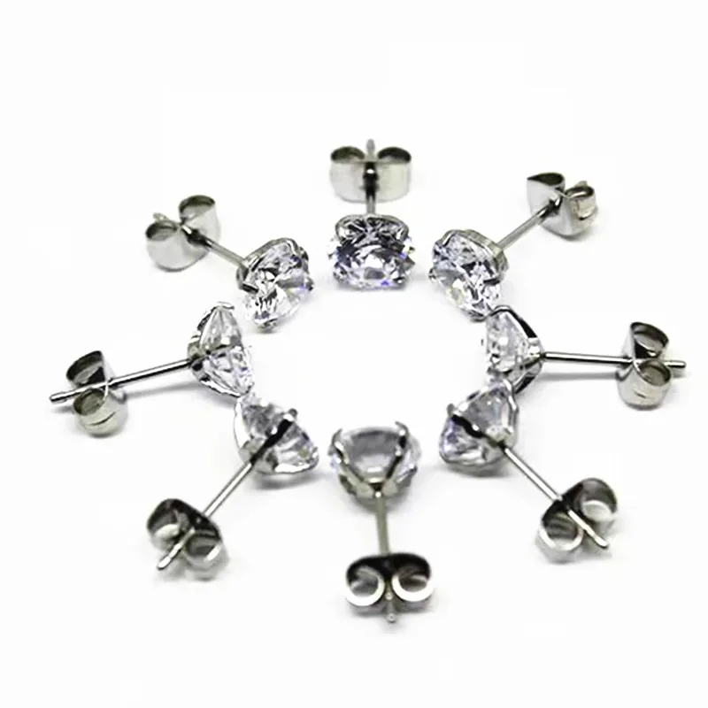 50pcs Body Piercing jewelry- Shine AAA CZ All Stainless Steel Women/Men Earring Ear Studs Helix Cartilage Bar Ear Piercing