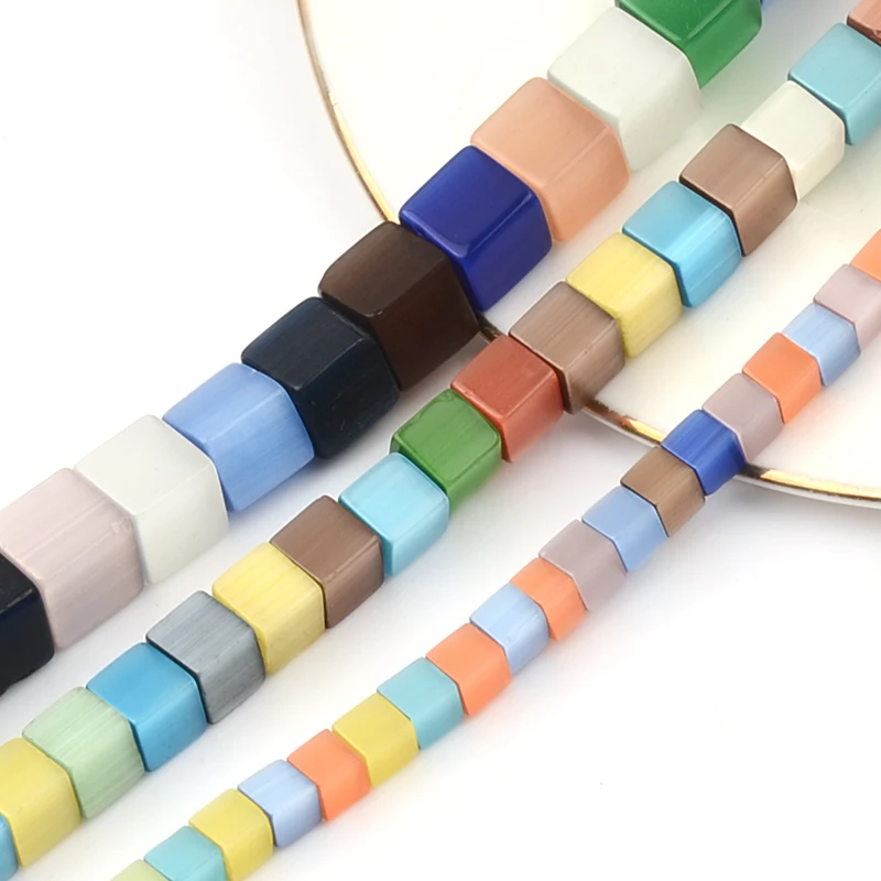 Women Cat Eye Beads Bracelet Colorful Square Beads Natural Opal Stone Beads For Jewelry Making DIY Bracelet Accessories