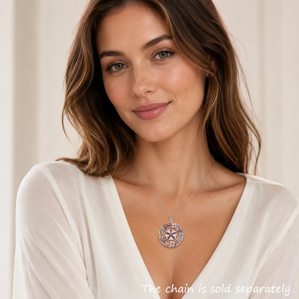 Pendant Colourful Stones Flowers Amulet Brand Fine Jewelry Europe 925 Sterling Silver Bohemia Gift For Woman