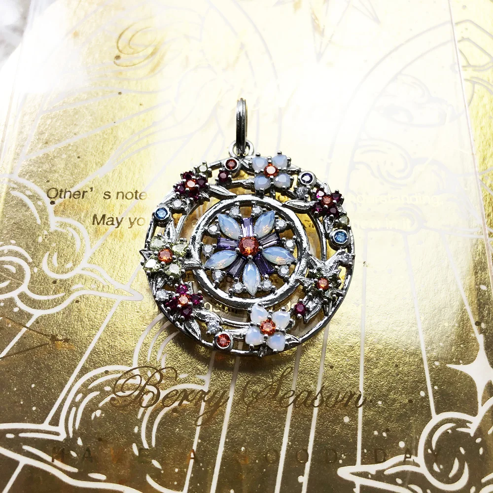 Pendant Colourful Stones Flowers Amulet Brand Fine Jewelry Europe 925 Sterling Silver Bohemia Gift For Woman