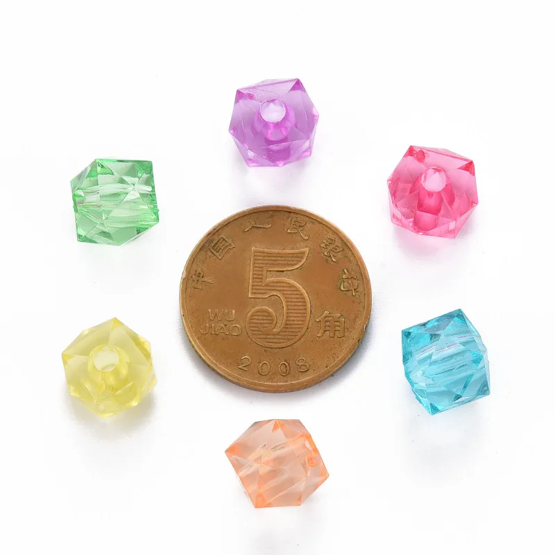 500g 10mm Transparent Acrylic Beads Mixed Color Faceted Cube Loose Spacer Beads for Jewelry Making DIY Handmade Bag Wholesale