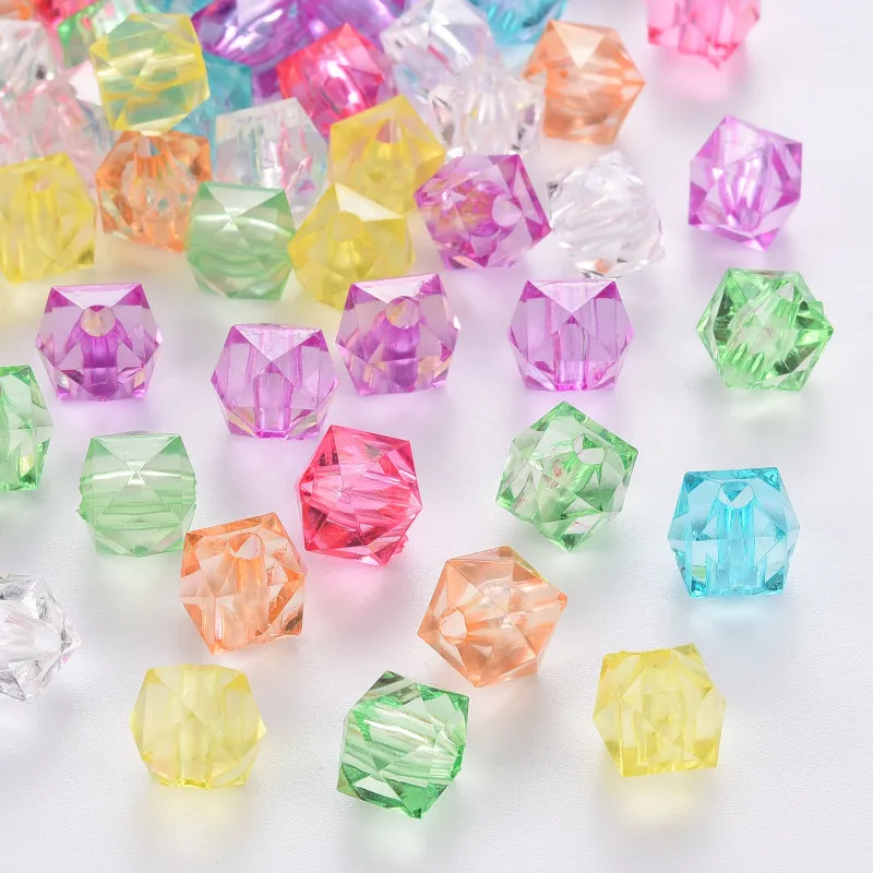 500g 10mm Transparent Acrylic Beads Mixed Color Faceted Cube Loose Spacer Beads for Jewelry Making DIY Handmade Bag Wholesale