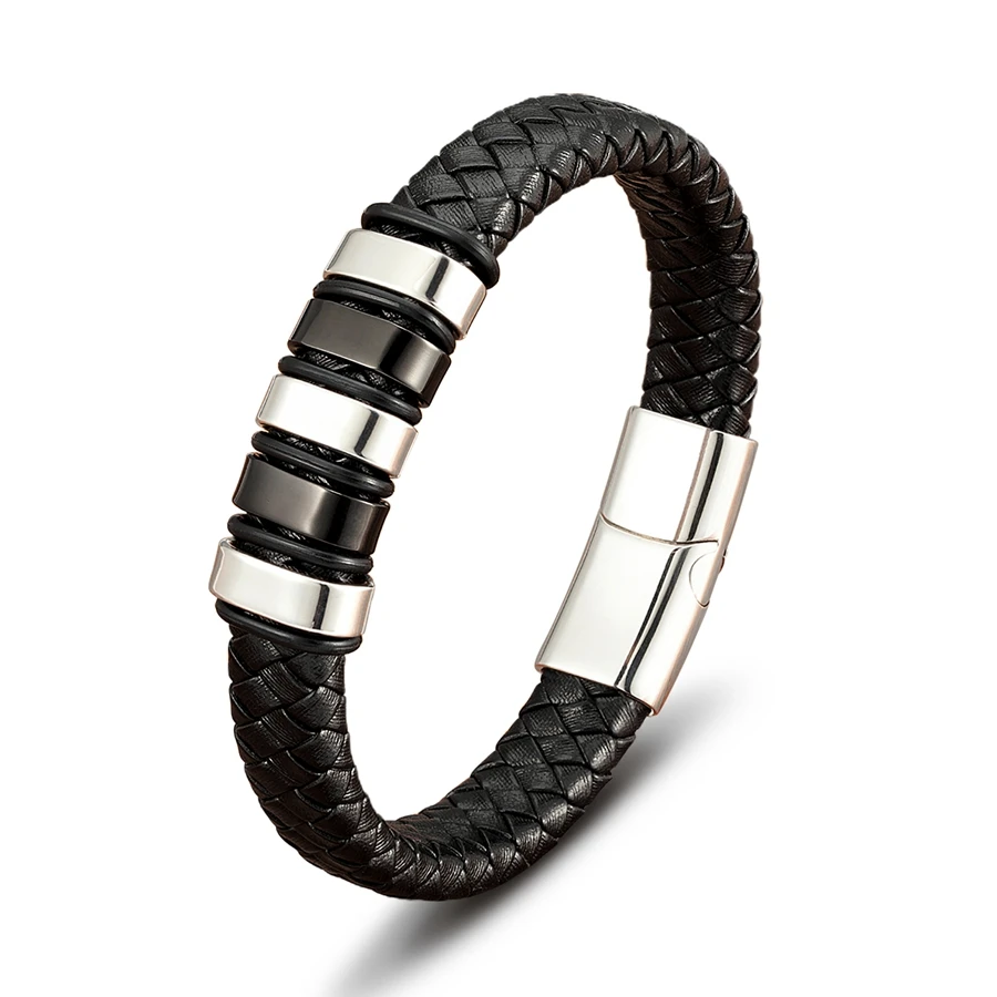 TYO Luxury Braided Rope Black Leather Stainless Steel Men's Bracelet High Quality Charm Magnetic Jewelry Accessories Wholesale