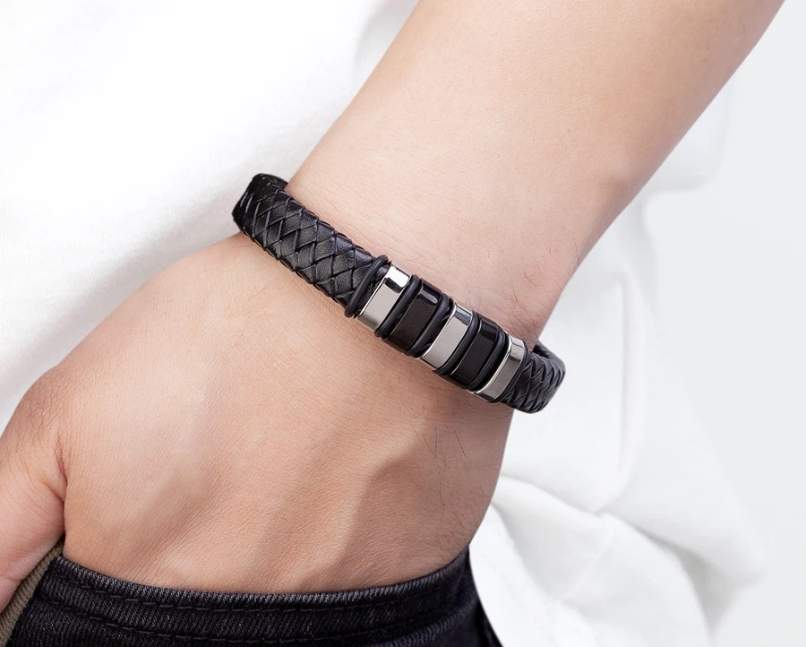 TYO Luxury Braided Rope Black Leather Stainless Steel Men's Bracelet High Quality Charm Magnetic Jewelry Accessories Wholesale
