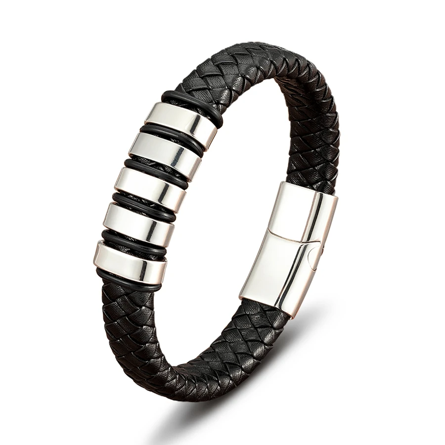 TYO Luxury Braided Rope Black Leather Stainless Steel Men's Bracelet High Quality Charm Magnetic Jewelry Accessories Wholesale