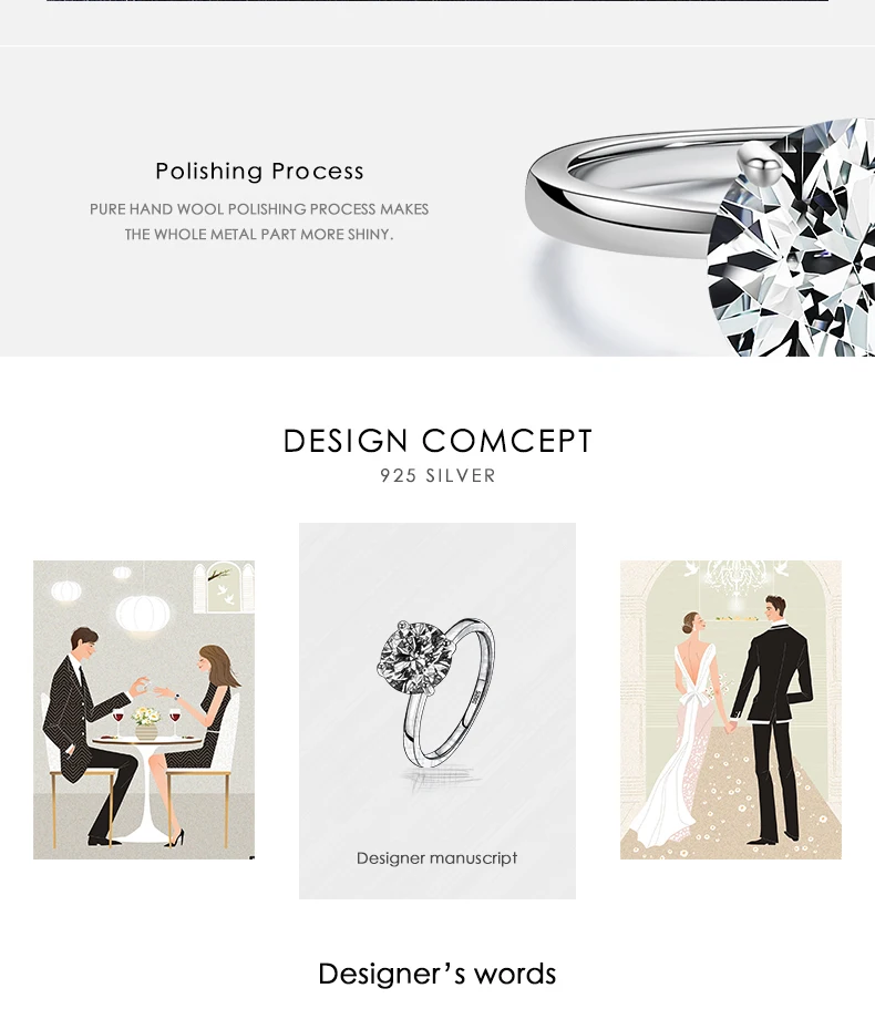 MODIAN 925 Sterling Silver Classic Luxury 3 Carat Simulated Diamond Rings For Women Wedding Engagement Statement Fine Jewelry