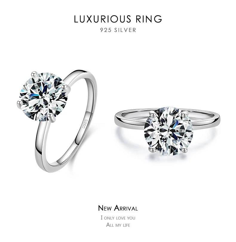 MODIAN 925 Sterling Silver Classic Luxury 3 Carat Simulated Diamond Rings For Women Wedding Engagement Statement Fine Jewelry