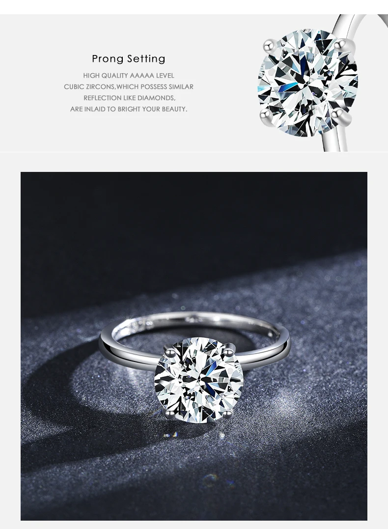 MODIAN 925 Sterling Silver Classic Luxury 3 Carat Simulated Diamond Rings For Women Wedding Engagement Statement Fine Jewelry