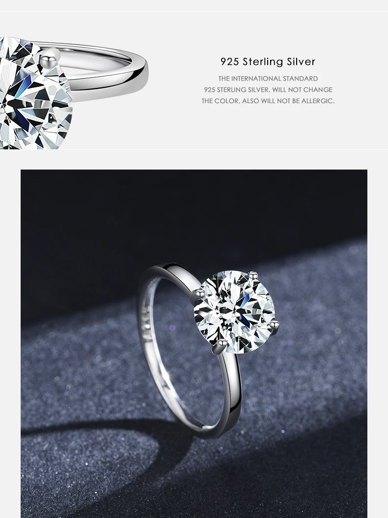 MODIAN 925 Sterling Silver Classic Luxury 3 Carat Simulated Diamond Rings For Women Wedding Engagement Statement Fine Jewelry