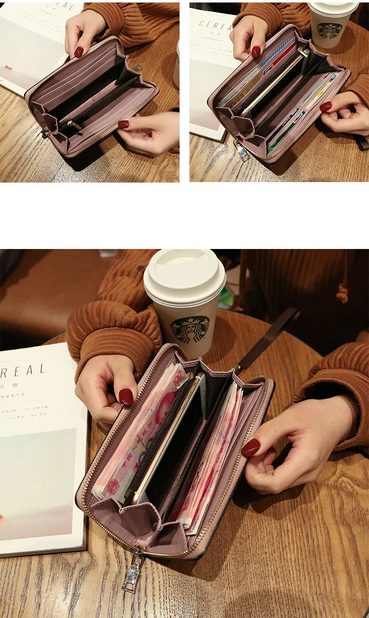 aliwood High Quality Long Leather Women's Wallet Clutch Zipper Coin Purse Money Clip Card Holder Phone Package Cartera femenina