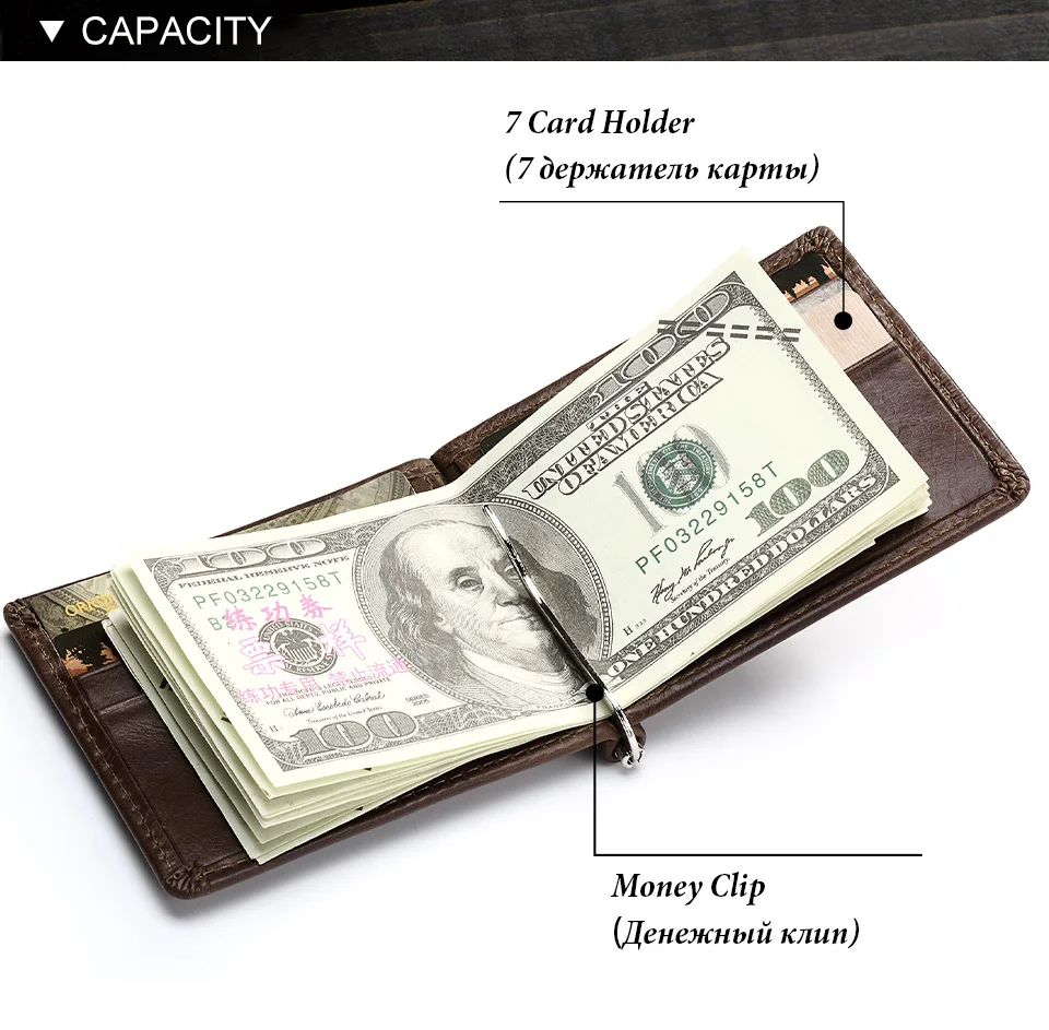 Ultra-thin Men's Money Clip Wallet Vintage Genuine Leather Bifold Card Holder Purse Mini High Quality Male Money Purse Cartera
