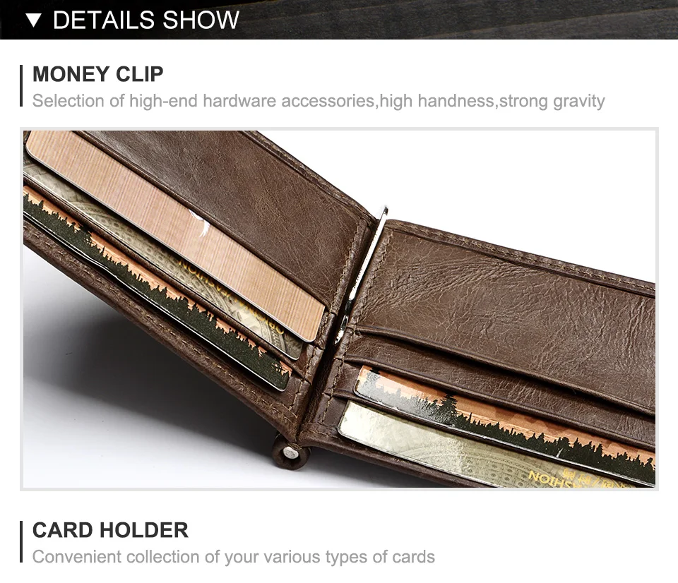Ultra-thin Men's Money Clip Wallet Vintage Genuine Leather Bifold Card Holder Purse Mini High Quality Male Money Purse Cartera