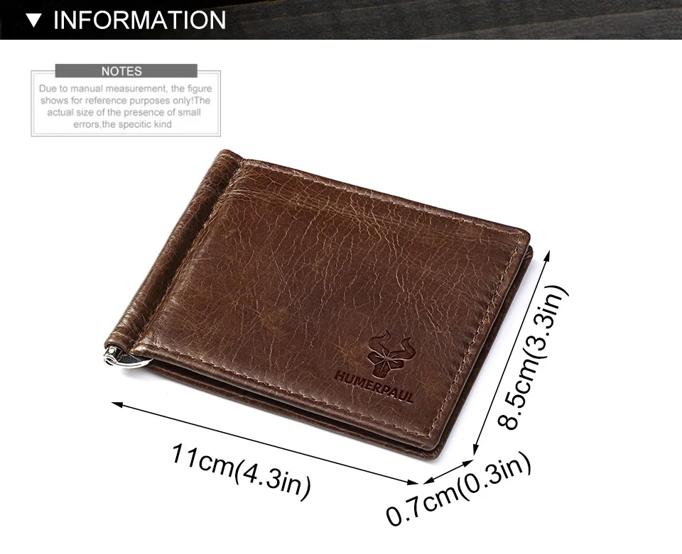 Ultra-thin Men's Money Clip Wallet Vintage Genuine Leather Bifold Card Holder Purse Mini High Quality Male Money Purse Cartera