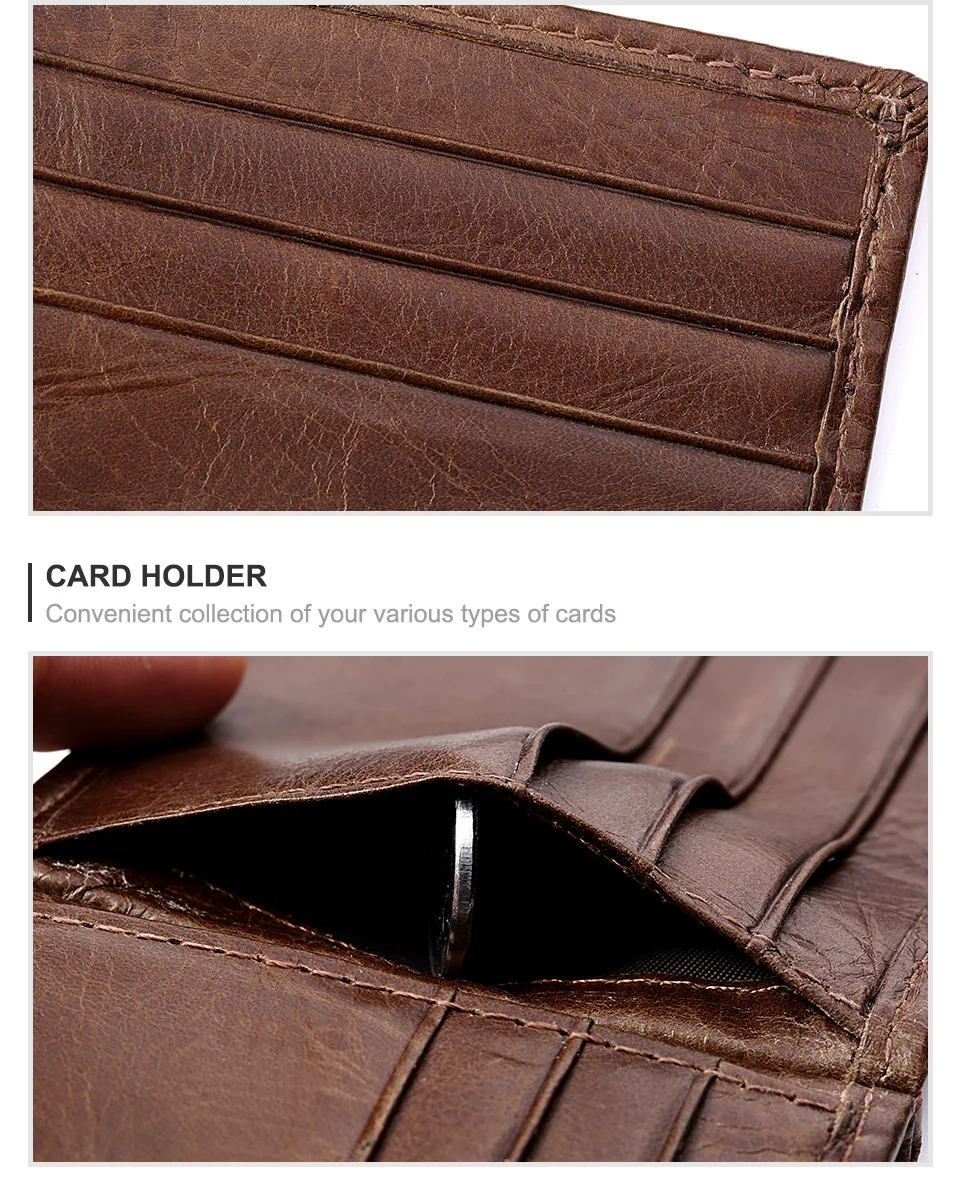 Ultra-thin Men's Money Clip Wallet Vintage Genuine Leather Bifold Card Holder Purse Mini High Quality Male Money Purse Cartera