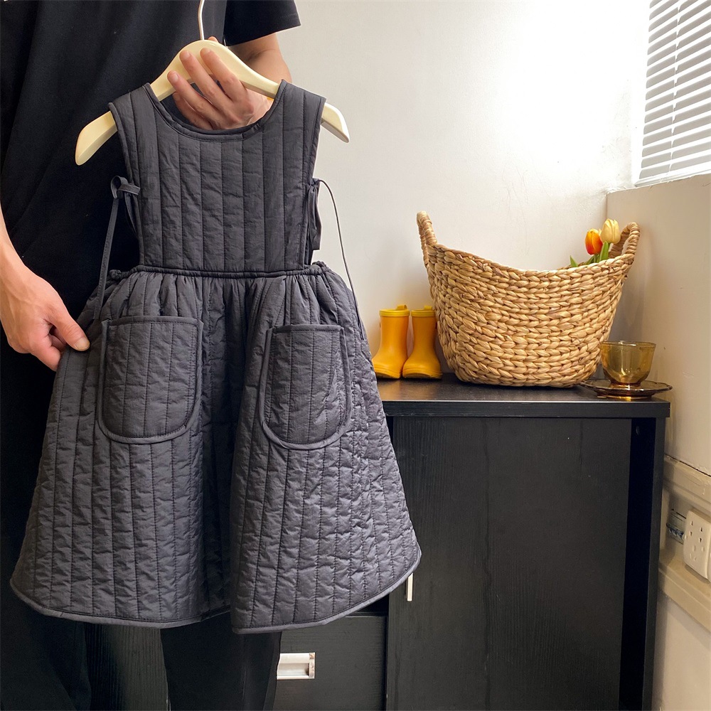 Girls Casual Dresses Autumn Winter New Forest Style Children Clothing Strap Skirt Princess Sleeveless Striped Soild