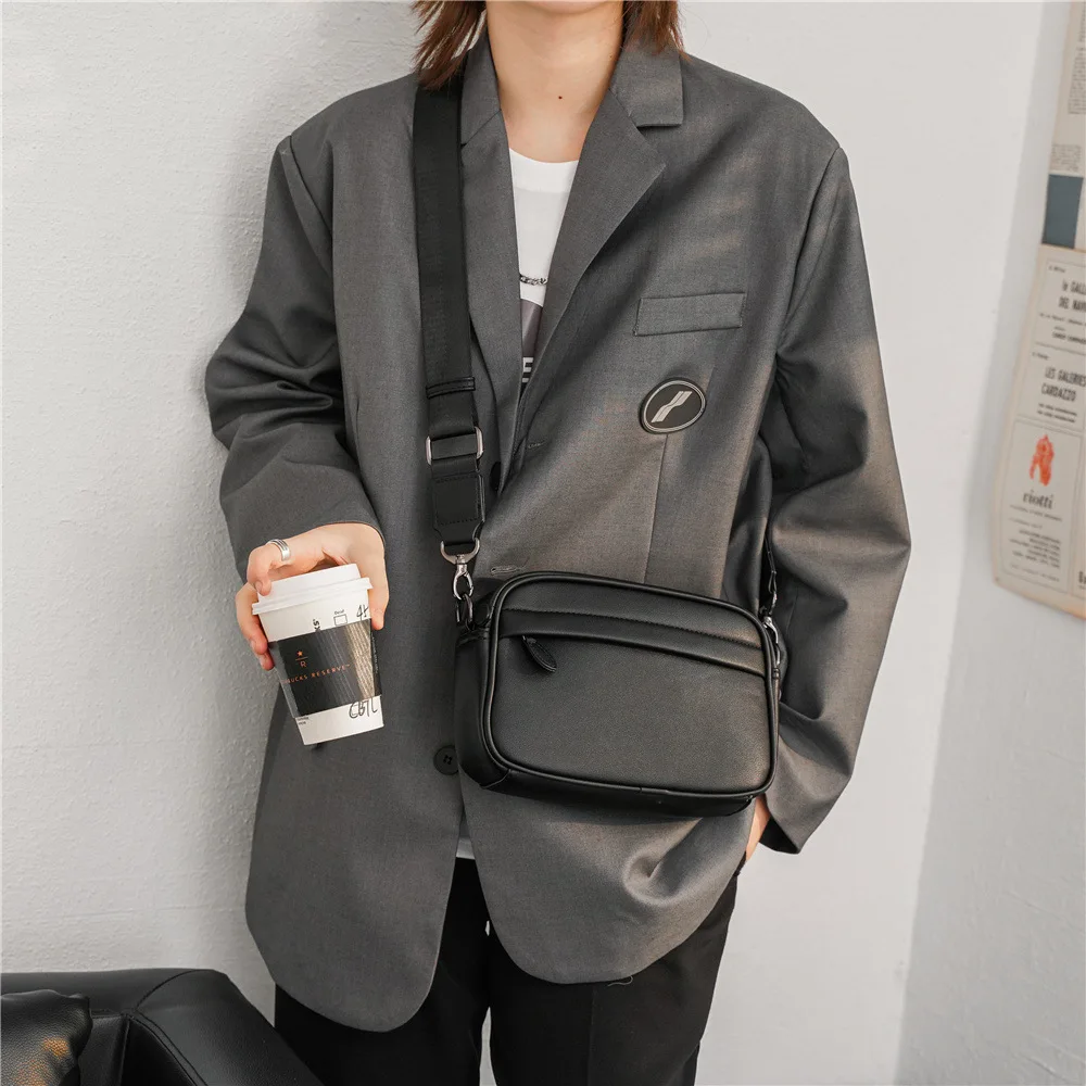 Casual Solid Men's Crossbody Bag Messenger Bag Mens PU Leather Crossbody Shoulder Bags Male Handbag Bags Cross Body Ba