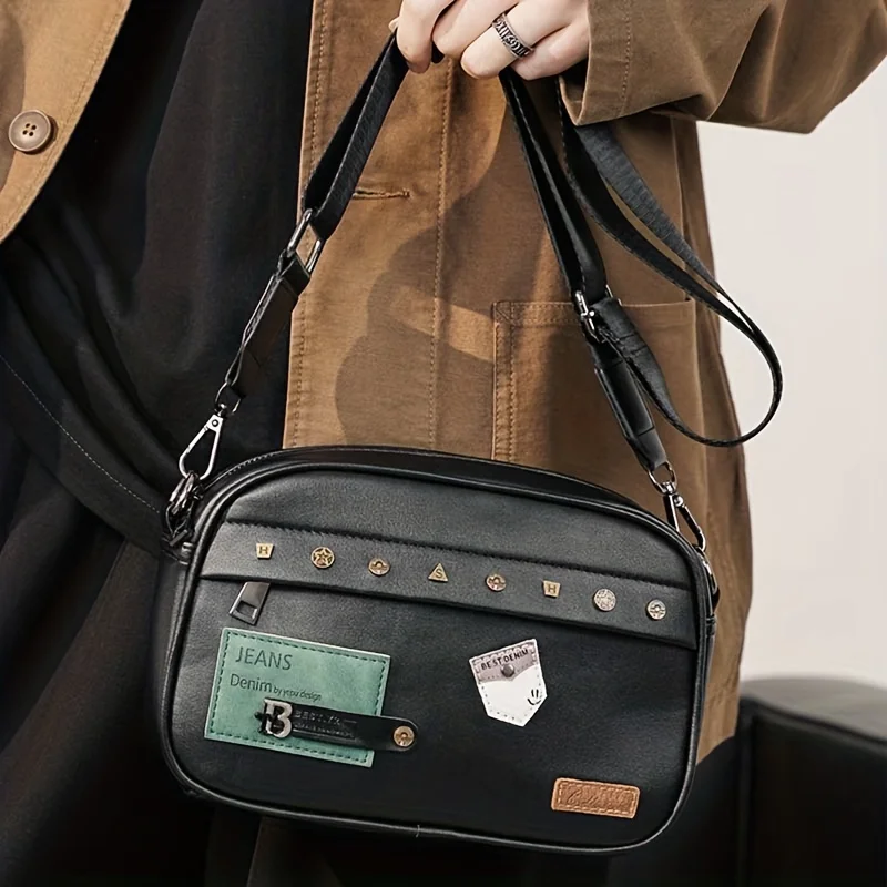 Casual Solid Men's Crossbody Bag Messenger Bag Mens PU Leather Crossbody Shoulder Bags Male Handbag Bags Cross Body Ba