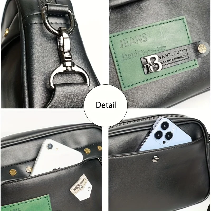 Casual Solid Men's Crossbody Bag Messenger Bag Mens PU Leather Crossbody Shoulder Bags Male Handbag Bags Cross Body Ba