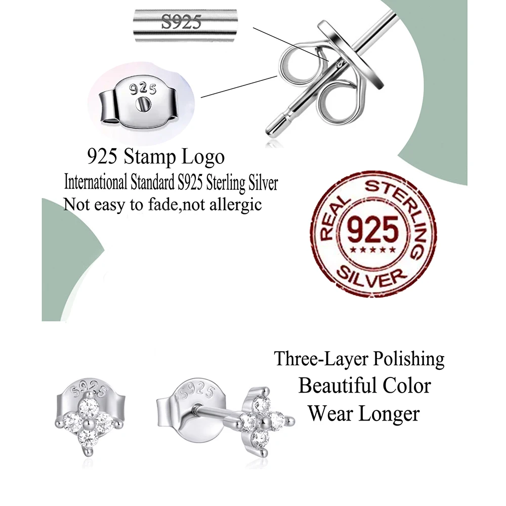 CWWZircons 925 Sterling Silver Mini Piercing Earrings Cute Flower Cubic Zirconia Fine Jewelry for Women Girl Wedding Party SE026