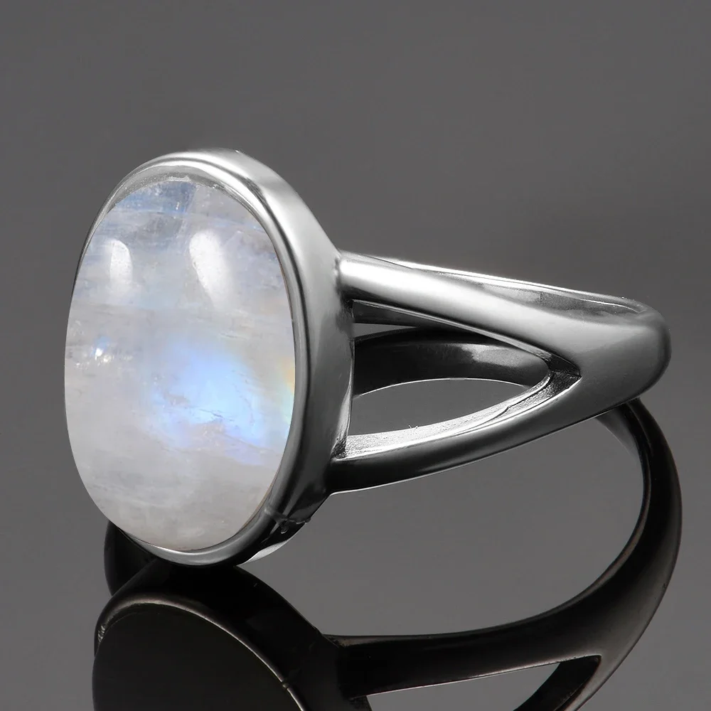 Silver Plated Ring Natural Moonstone Jewelry Rings Gemstone Vintage Jewelry for Women Men Girls Gift Luxury