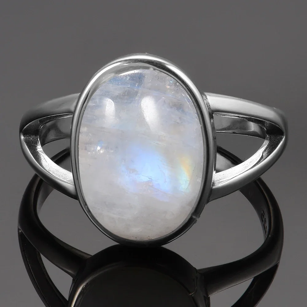 Silver Plated Ring Natural Moonstone Jewelry Rings Gemstone Vintage Jewelry for Women Men Girls Gift Luxury