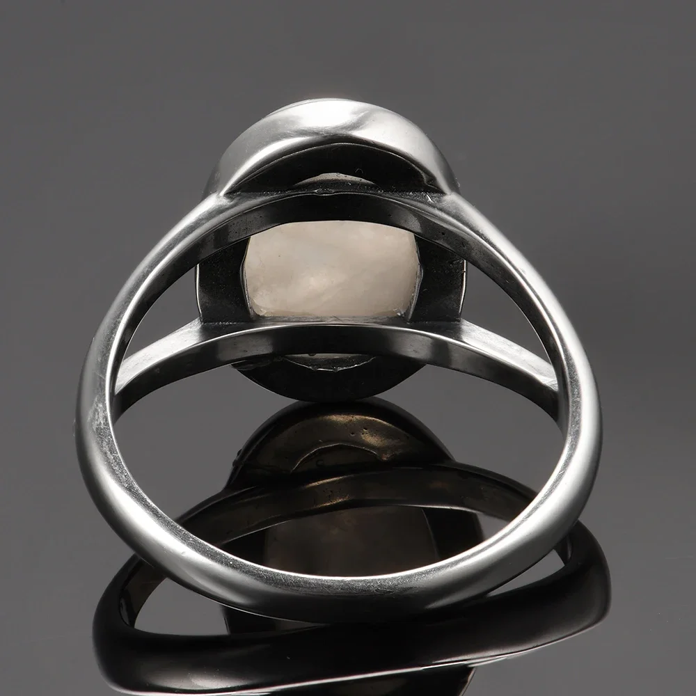 Silver Plated Ring Natural Moonstone Jewelry Rings Gemstone Vintage Jewelry for Women Men Girls Gift Luxury