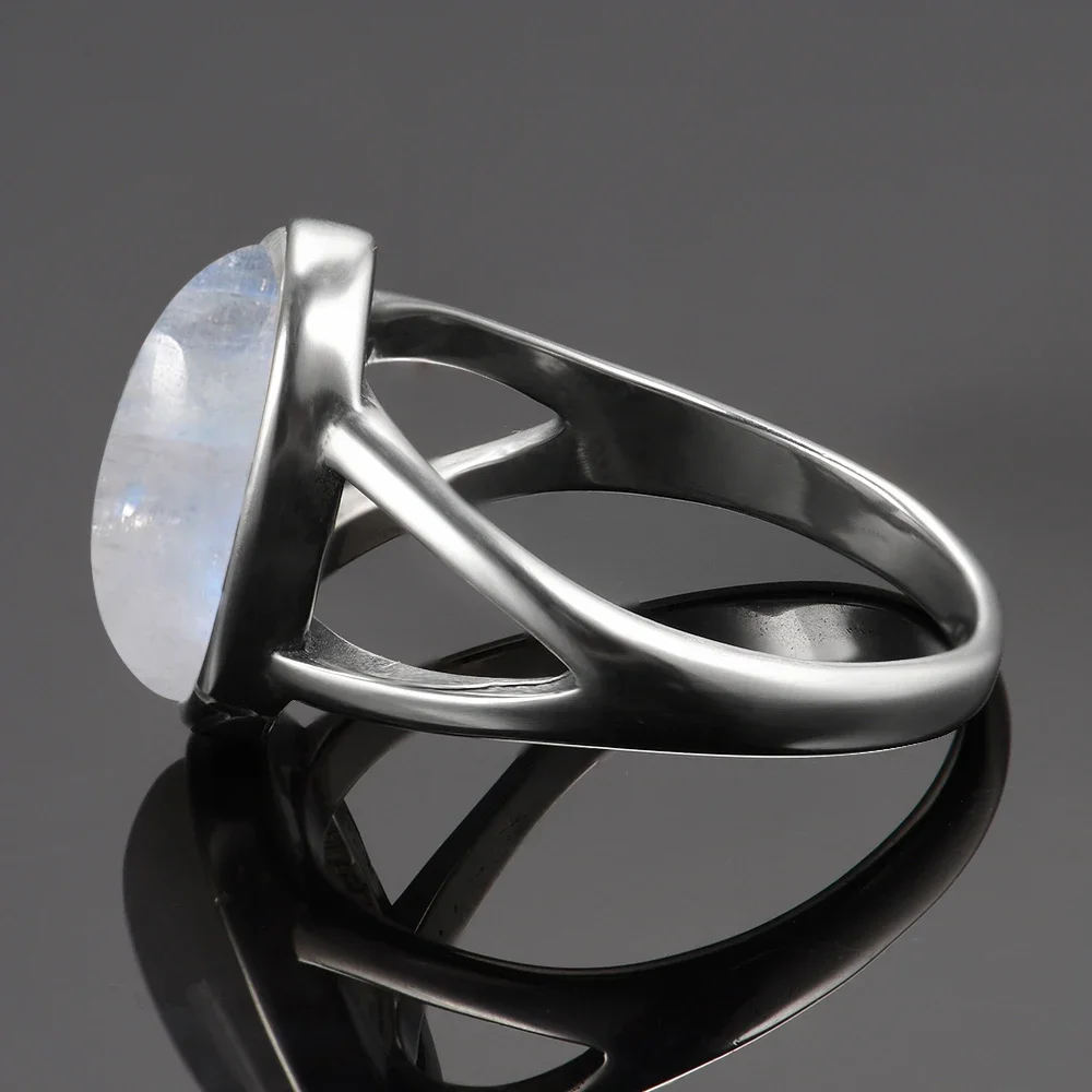 Silver Plated Ring Natural Moonstone Jewelry Rings Gemstone Vintage Jewelry for Women Men Girls Gift Luxury