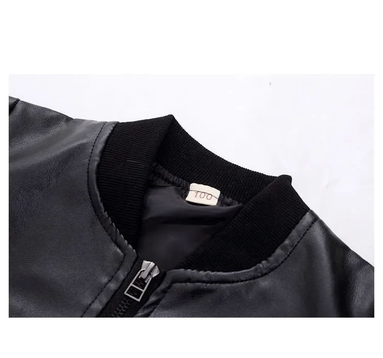 Boys Coats Autumn Winter Fashion Children's Plus Velvet / No Velvet Two Styles Warming Cotton PU Leather Jacket For 1-11Y Kids