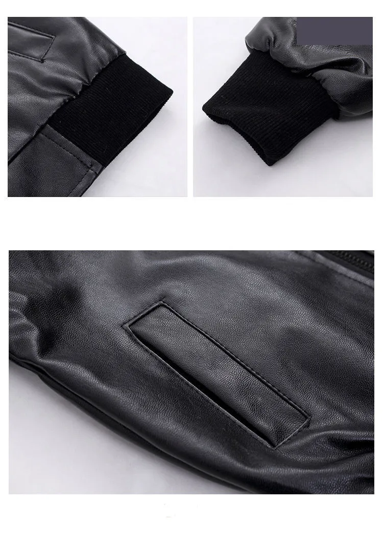 Boys Coats Autumn Winter Fashion Children's Plus Velvet / No Velvet Two Styles Warming Cotton PU Leather Jacket For 1-11Y Kids