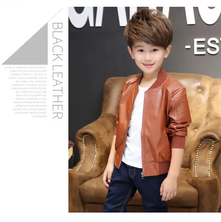 Boys Coats Autumn Winter Fashion Children's Plus Velvet / No Velvet Two Styles Warming Cotton PU Leather Jacket For 1-11Y Kids