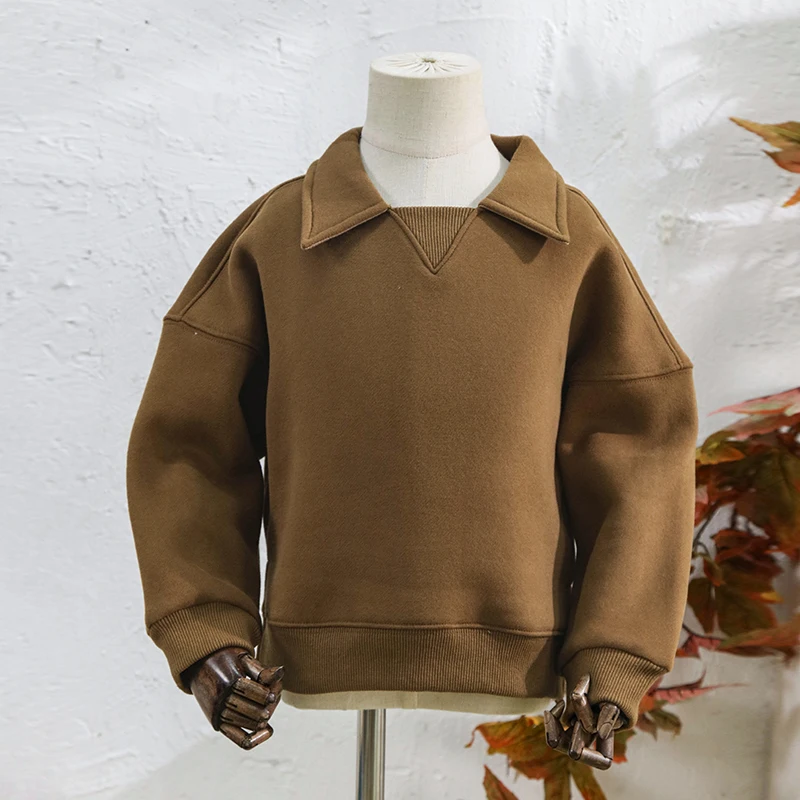 Kids Clothes Boys And Girls Cotton Plush Warm Sweatshirts Autumn Winter New Children's Lapel Casual Loose Long-Sleeved Sweaters