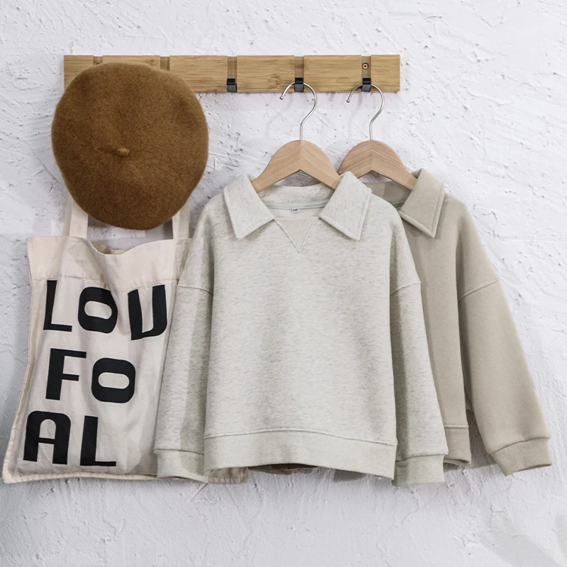 Kids Clothes Boys And Girls Cotton Plush Warm Sweatshirts Autumn Winter New Children's Lapel Casual Loose Long-Sleeved Sweaters