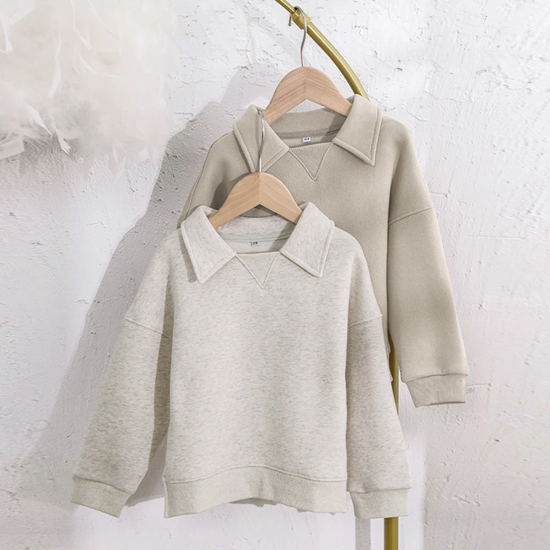 Kids Clothes Boys And Girls Cotton Plush Warm Sweatshirts Autumn Winter New Children's Lapel Casual Loose Long-Sleeved Sweaters