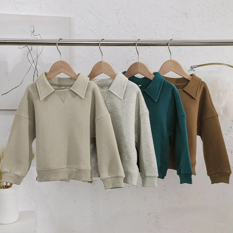 Kids Clothes Boys And Girls Cotton Plush Warm Sweatshirts Autumn Winter New Children's Lapel Casual Loose Long-Sleeved Sweaters