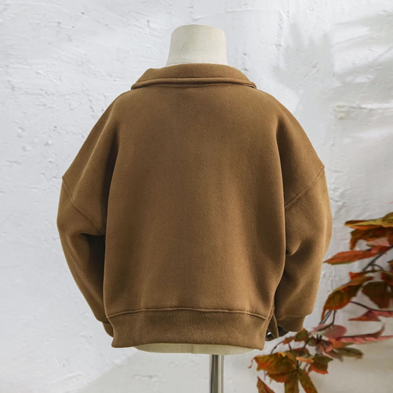 Kids Clothes Boys And Girls Cotton Plush Warm Sweatshirts Autumn Winter New Children's Lapel Casual Loose Long-Sleeved Sweaters