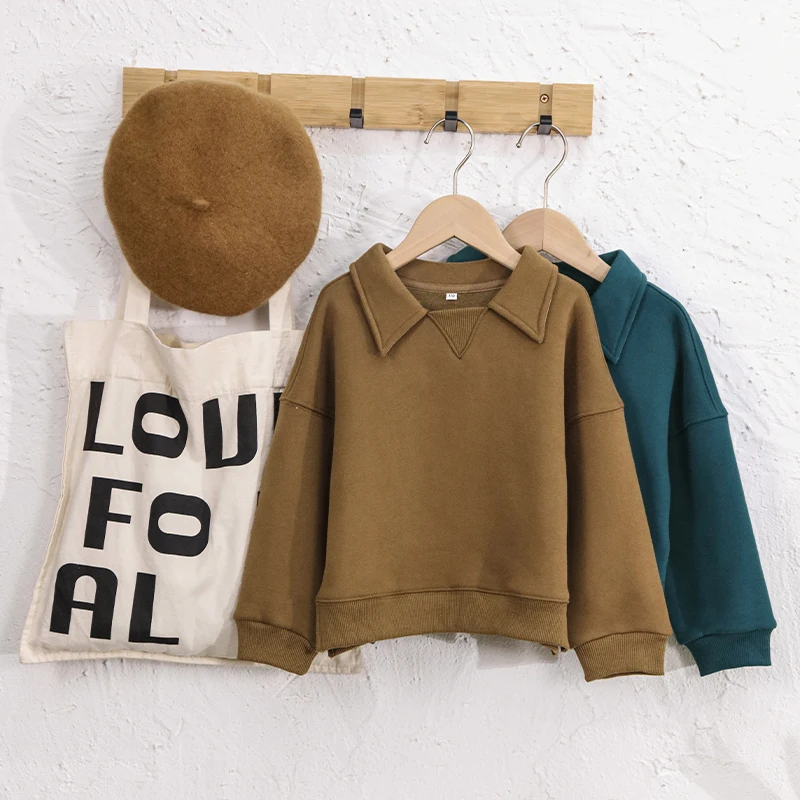 Kids Clothes Boys And Girls Cotton Plush Warm Sweatshirts Autumn Winter New Children's Lapel Casual Loose Long-Sleeved Sweaters