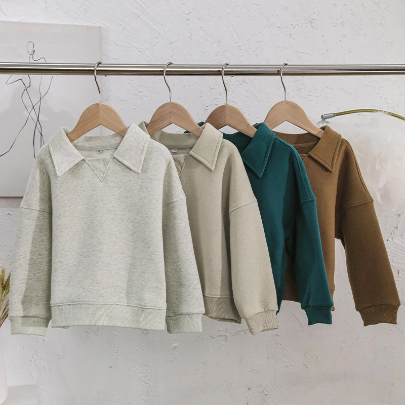 Kids Clothes Boys And Girls Cotton Plush Warm Sweatshirts Autumn Winter New Children's Lapel Casual Loose Long-Sleeved Sweaters