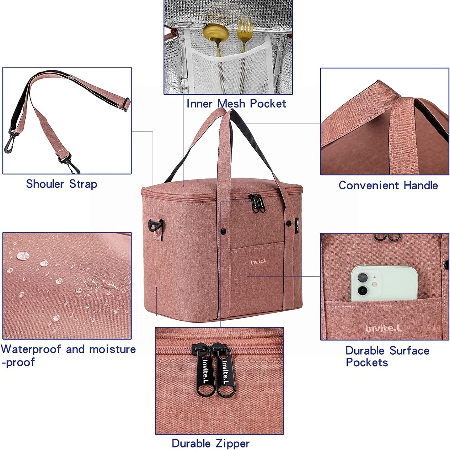 1pc Insulated Lunch Bag For Men/Women,Reusable Large Cooler Box With Shoulder Strap Camping Picnic Bag For Teenagers And Workers
