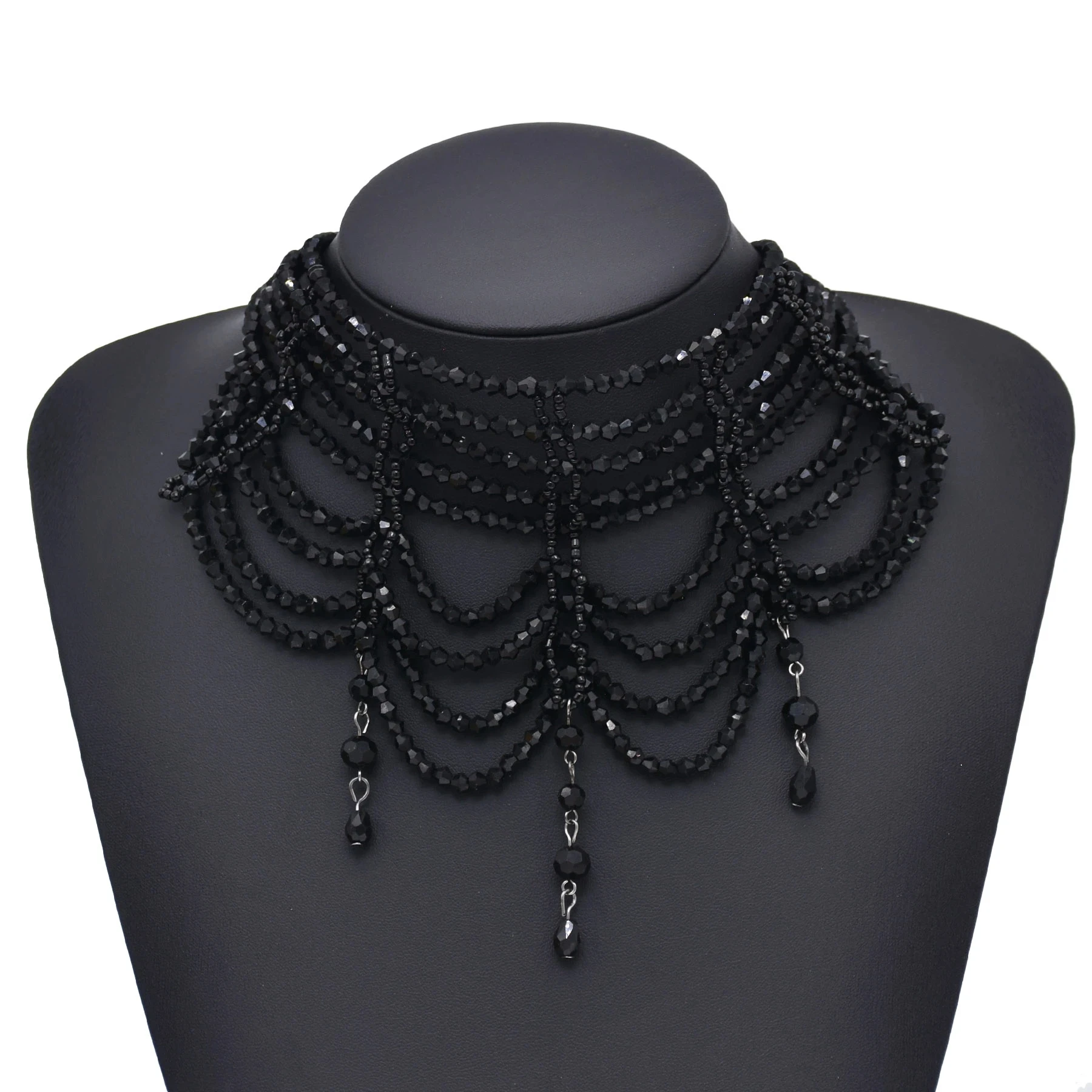 Fashion Black White Crystal Beads Necklace for Women Handmade Bohemian Drop Beaded  Choker Necklaces Ladies' Charm Jewelry