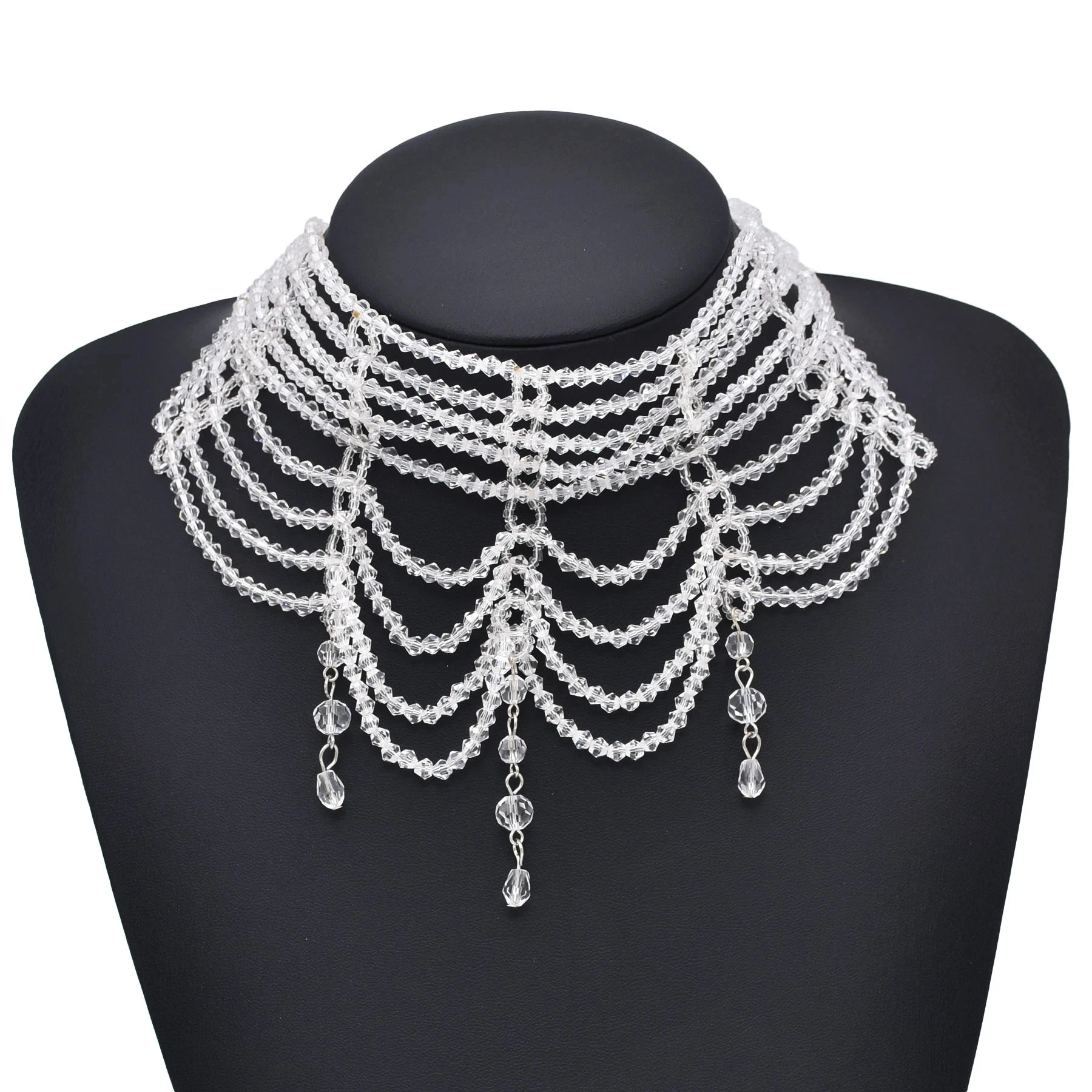 Fashion Black White Crystal Beads Necklace for Women Handmade Bohemian Drop Beaded  Choker Necklaces Ladies' Charm Jewelry