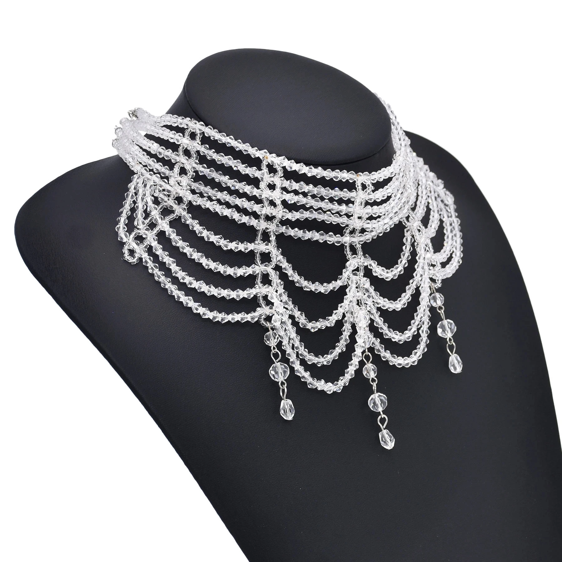 Fashion Black White Crystal Beads Necklace for Women Handmade Bohemian Drop Beaded  Choker Necklaces Ladies' Charm Jewelry