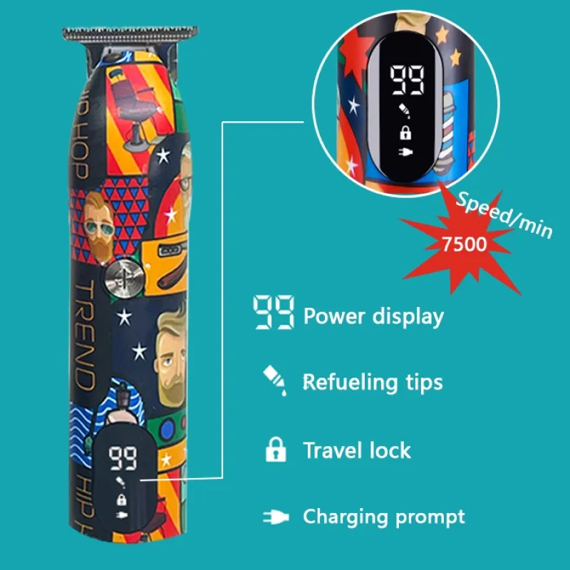 Professional Barber Hair Clipper Rechargeable Graffiti Electric Finish Cutting Machine Beard Trimmer Shaver Cordless Work